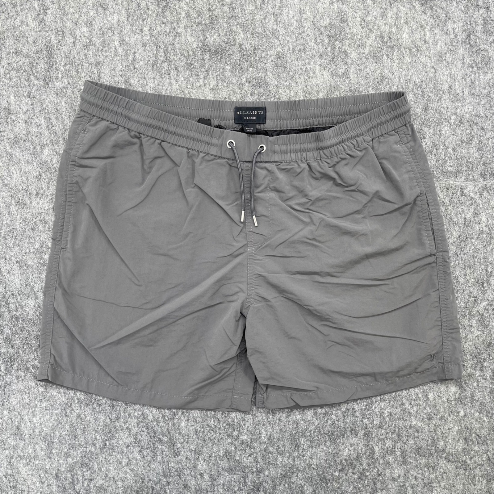Allsaints Swim Shorts Mens Xl Grey Trunks Drawstring Elastic Waist